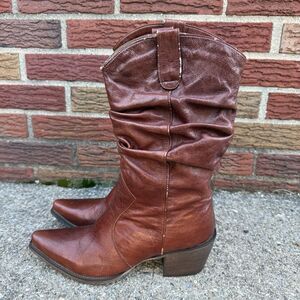 Miz Mooz Womens Leather Slouch Western Cowboy Boots Brown 39 US 8.5 9 Boho Retro